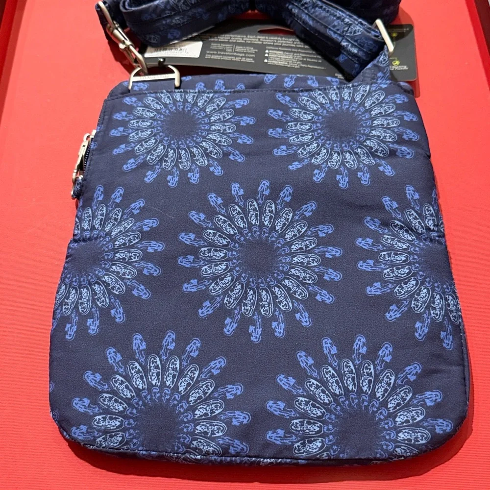 Travelon Navy and Blue Geo Sun Flower Crossbody Bag - Picture 3 of 12